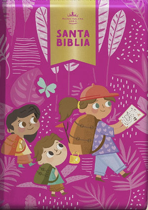 Biblia RVR 1960 Interactiva Para Niños Letra Grande Rosa Símil Piel Con Cierre