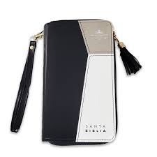 Biblia RVR 1960 Chequera Negro Beige Blanco Símil Piel con Índice y Cierre