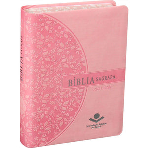 BIBLIA EM PORTUGUES RA045LG TAPA IMITACION CUERO ROSA CANTO FLORALES