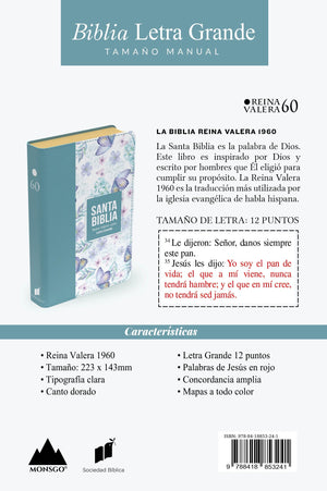 Biblia RVR 1960 Letra Grande Tamaño Manual Símil Piel Botticeli Azul