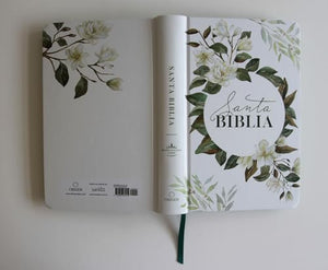Biblia RVR 1960 Letra Grande Tamaño Manual Flores Blancas Tapa Dura