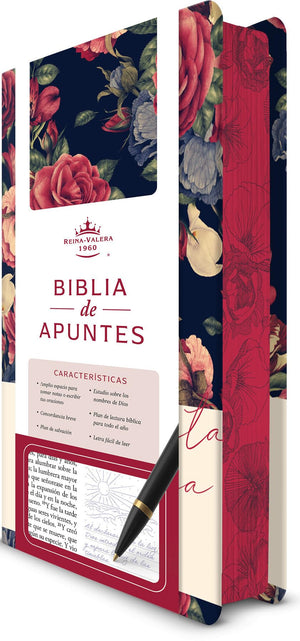 Biblia RVR 1960 de Apuntes Tapa Dura, Azul Oscuro con Flores (Edición Cantos Pintados)