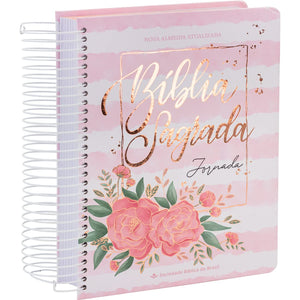 BIBLIA EM PORTUGUES NA083JR TAPA DURA ESPIRAL FLORES FONDO ROSA CANTO PINTADO BR