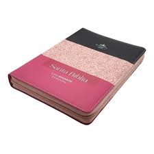 Image of Biblia RVR 1960 Letra Gigante Tricolor Negro Rosa Fucsia Símil Piel con Índice y Cierre
