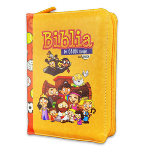 Biblia RVR 1960 para Niños mi Gran Viaje Naranja Símil Piel con Índice y Cierre