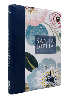 BIBLIA RVR 1960 LETRA SUPER GIGANTE AZUL FLORES SIMIL PIEL CON INDICE CON CIERRE