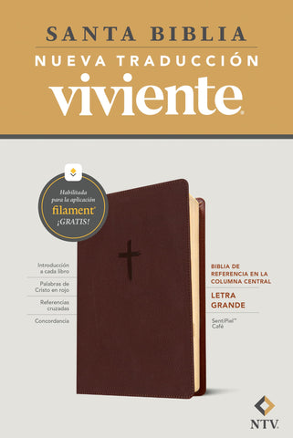 Image of BIBLIA NTV REFERENCIA CENTRAL LETRA GRANDE CON FILAMENT SIMIL PIEL CAFE LETRA ROJA