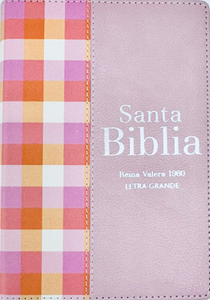 Biblia RVR 1960 Compacta Símil Piel Cuadros Rosa