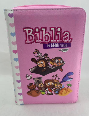 Biblia RVR 1960 Mi Gran Viaje Rosa Corazones Bolsillo Cierre Índice