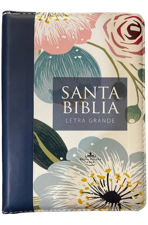 Biblia RVR 1960 Letra Grande Compacta 11 Puntos Azul Flores Símil Piel con Índice y Cierre