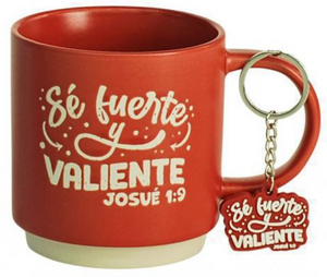PACK TAZA 14 OZ + LLAVERO DE CAUCHO. SE FUERTE Y VALIENTE