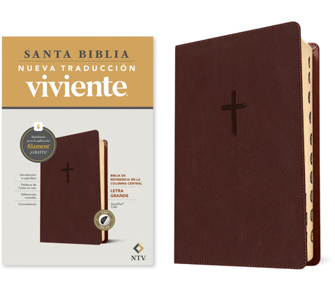 Image of BIBLIA NTV REFERENCIA CENTRAL LETRA GRANDE CON FILAMENT SIMIL PIEL CAFE INDICE, LETRA ROJA