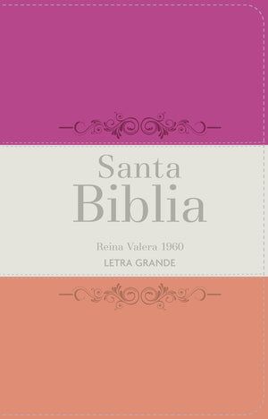 Biblia RVR 1960 Letra Grande Tamaño Manual Tricolor Guinda Crema Melón con Cierre e Índice