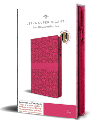 BIBLIA RVR 1960 LETRA SUPER GIGANTE SIMIL PIEL FUCSIA ROSADA CIERRE INDICE
