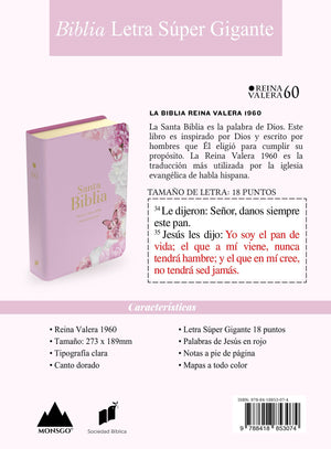 Biblia RVR 1960 Letra Súper Gigante Símil Piel Rosa Claro
