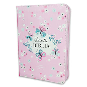BIBLIA RVR 1960 COMPACTA MARIPOSAS Y FLORES SIMIL PIEL CON INDICE CON CIERRE