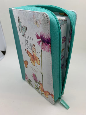 Biblia RVR 1960 Letra Grande Tamaño Manual Mariposas Turquesa Símil Piel