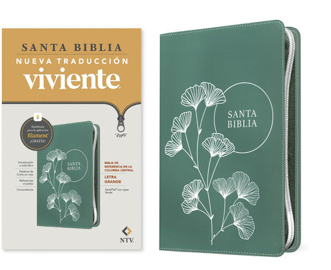 Image of BIBLIA NTV REFERENCIA CENTRAL LETRA GRANDE CON FILAMENT SIMIL PIEL CIERRE VERDE LETRA ROJA