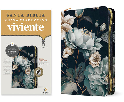 Image of Biblia NTV Ultrafina con Filament Floral Símil Piel con Índice con Cierre