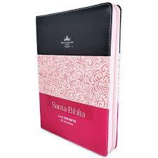 Biblia RVR 1960 Letra Gigante Tricolor Negro Rosa Fucsia Símil Piel con Índice y Cierre