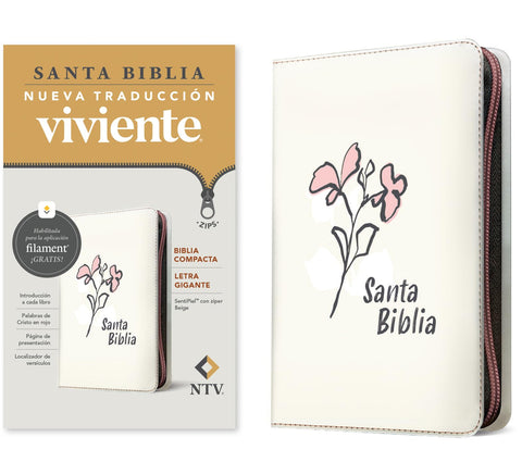 Image of Biblia NTV Compacta Letra Gigante con Filament Símil Piel Beige Letra Roja Cierre