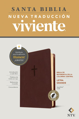 Image of BIBLIA NTV REFERENCIA CENTRAL LETRA GRANDE CON FILAMENT SIMIL PIEL CAFE INDICE, LETRA ROJA