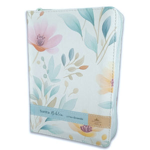 Biblia RVR 1960 Compacta Flores Azul Símil Piel con Índice y Cierre