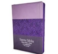 Biblia RVR 1960 Letra Gigante Tricolor Lila Morado Negro Símil Piel con Índice y Cierre