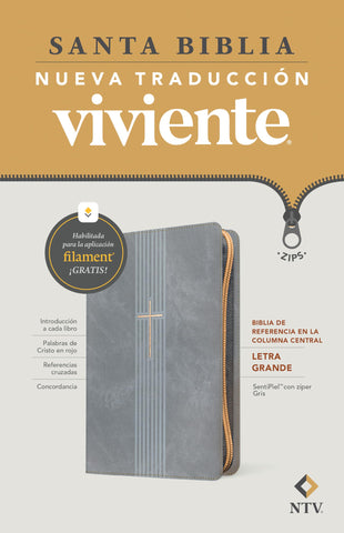 Image of BIBLIA NTV REFERENCIA CENTRAL LETRA GRANDE CON FILAMENT SIMIL PIEL CIERRE GRIS LETRA ROJA