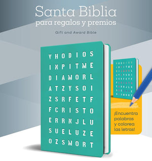 BIBLIA RVR 1960 PARA REGALOS Y PREMIOS AGUAMARINA CON SOPA DE LETRAS