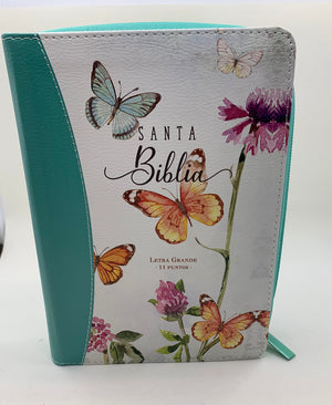 Biblia RVR 1960 Letra Grande Tamaño Manual Mariposas Turquesa Símil Piel