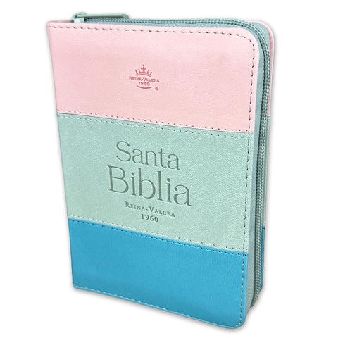 Image of Biblia RVR 1960 Bolsillo Símil Piel Tricolor Rosa Blanco Turquesa
