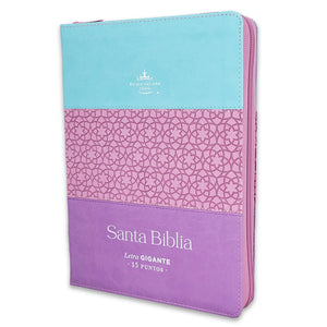 BIBLIA RVR 1960 LETRA GIGANTE TRICOLOR TURQUESA LILA PURPURA SIMIL PIEL CON CIERRE CON INDICE
