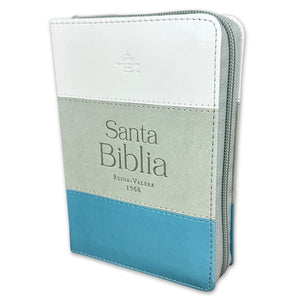 Biblia RVR 1960 Bolsillo Símil Piel Blanco Gris Turquesa