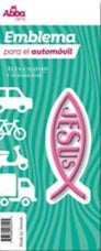 EMBLEMA PARA AUTO 8 CM ICTHUS CON JESUS. ROSA