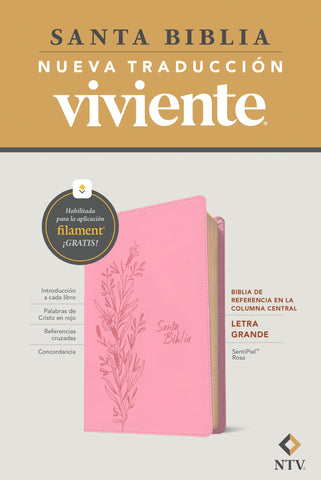Image of BIBLIA NTV REFERENCIA CENTRAL LETRA GRANDE CON FILAMENT SIMIL PIEL ROSA LETRA ROJA
