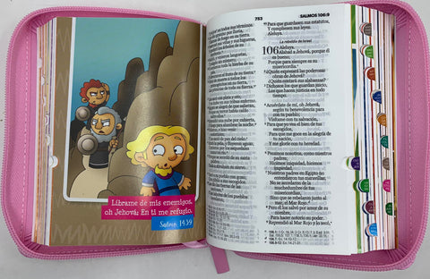 Image of Biblia RVR 1960 Mi Gran Viaje Rosa Corazones Bolsillo Cierre Índice