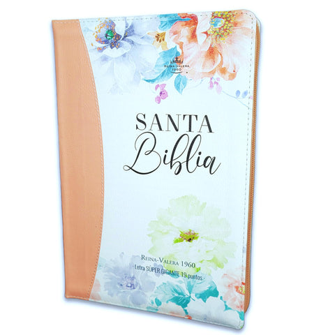 Image of BIBLIA RVR 1960 SUPER GIGANTE JARDIN CORAL CANTO PINTADO CIERRE INDICE SIMIL PIEL