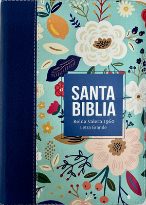 Biblia RVR 1960 Compacta Letra Grande 11 puntos Símil Piel Azul Cobalto Claro con Cierre y Índice