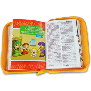 Biblia RVR 1960 para Niños mi Gran Viaje Naranja Símil Piel con Índice y Cierre