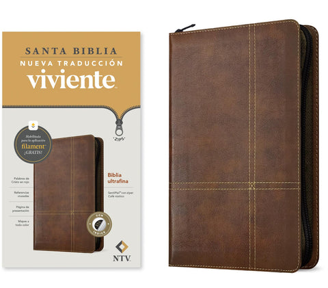 Image of BIBLIA NTV ULTRAFINA CON FILAMENT SIMIL PIEL CAFE RUSTICO INDICE CIERRE