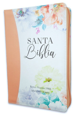 Biblia RVR 1960 Letra Gigante 14 Puntos Manual Jardín Coral Símil Piel Cierre Índice