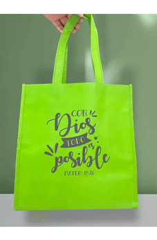 Bolsa Tote Bag Verde con Dios Todo es Posible