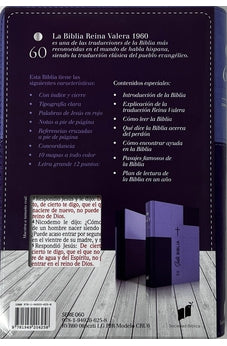 Image of Biblia RVR 1960 Letra Grande Tamaño Manual Cruz Lila con Cierre con Índice