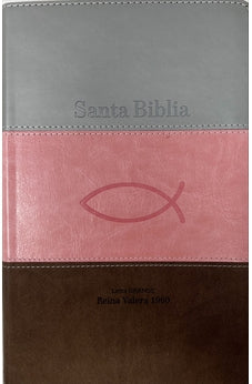 Biblia RVR 1960 Letra Grande Tamaño Manual Tricolor Rosa Blanco Marrón