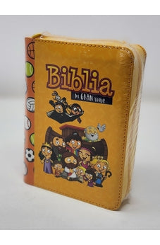 Image of Biblia RVR 1960 para Niños Mi Gran Viaje Naranja Símil Piel con Cierre