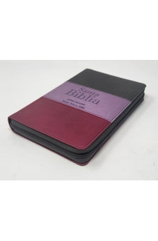 Image of Biblia RVR 1960 Letra Grande Tamaño Manual Tricolor Marrón Lila Claro Violeta con Cierre con Índice